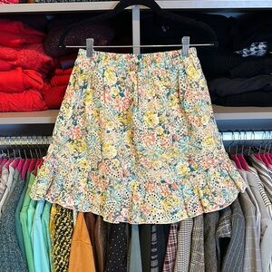 Luna Moon orange/yellow/blue print elastic waistband lined eyelet skirt size M